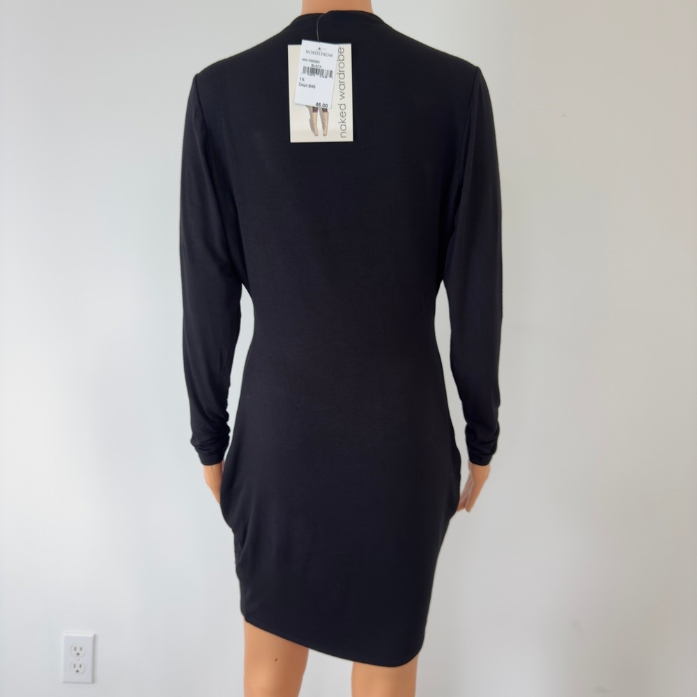 Naked Wardrobe Black Mock Neck Long Sleeve Bodycon Mini Dress 1X NW-D0059X - Picture 3 of 11